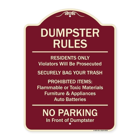 Signmission Designer Series-Residents Only Violators Prosecuted Bag Your Trash No Parking A-DES-BU-1824-9895